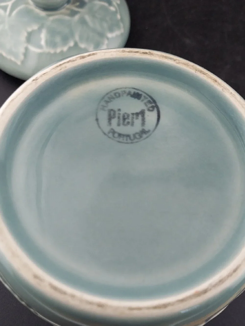 Pier 1 Celadon Green Ceramic Lidded Canister